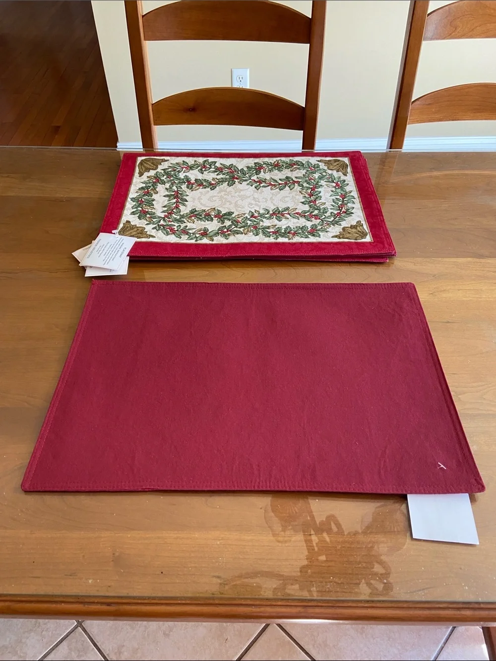 Vintage Holiday Placemats. Set of Six. Cotton/ Poly Blend. Rich Damask.